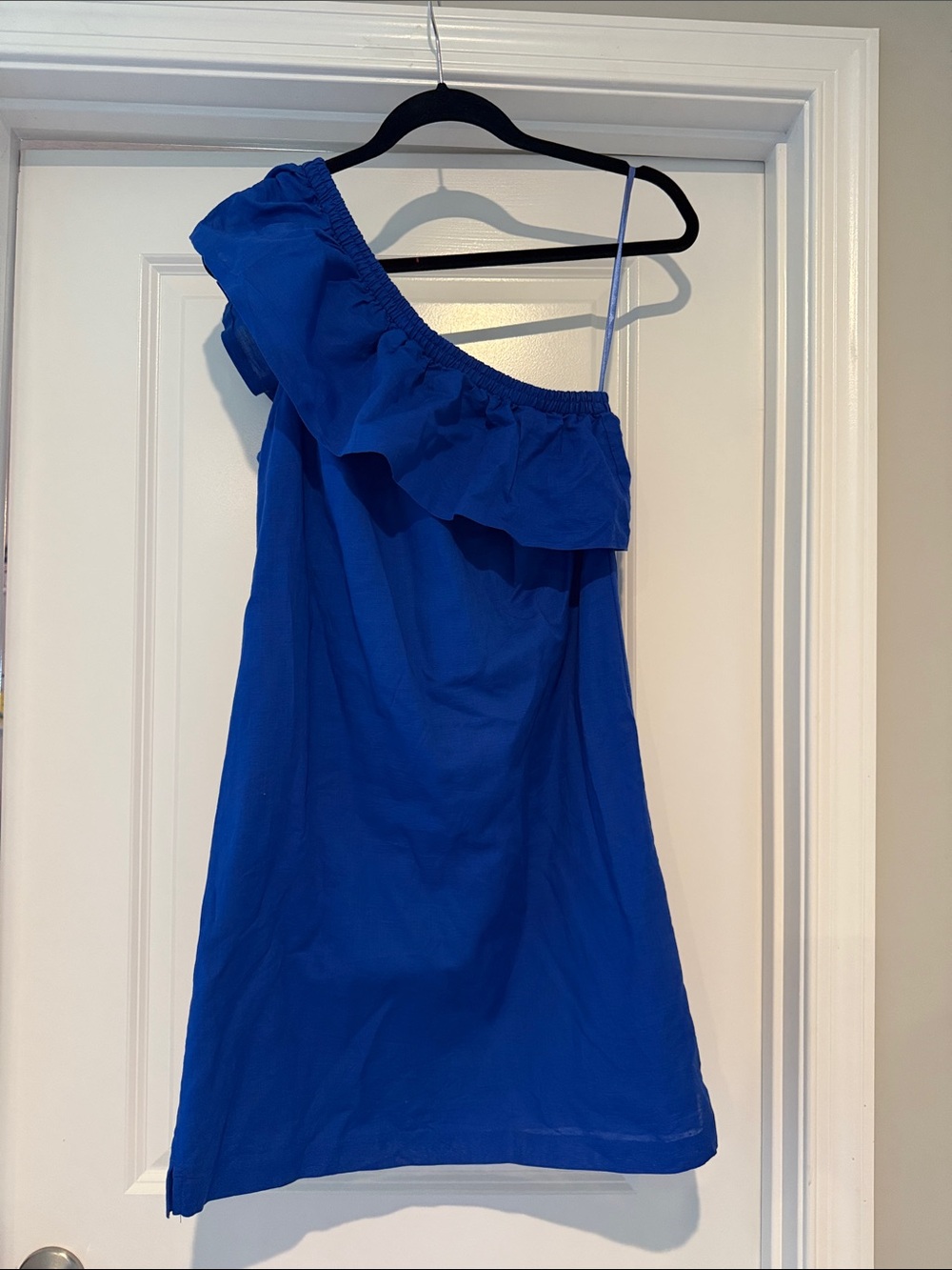 J. Crew One-Shoulder Ruffle Mini Dress in Royal Blue
